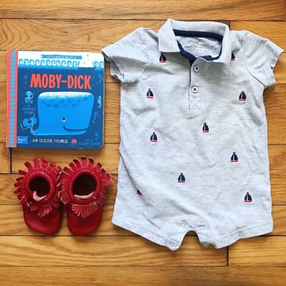 carters | grey sailboat embroidered polo playsuit 12mo